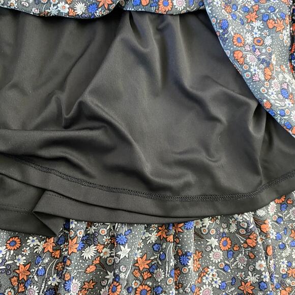 BCBGeneration Puff Sleeve Boho Floral Dress 8 Blue Orange Cottagecore Ruffle Hem - Picture 9 of 13